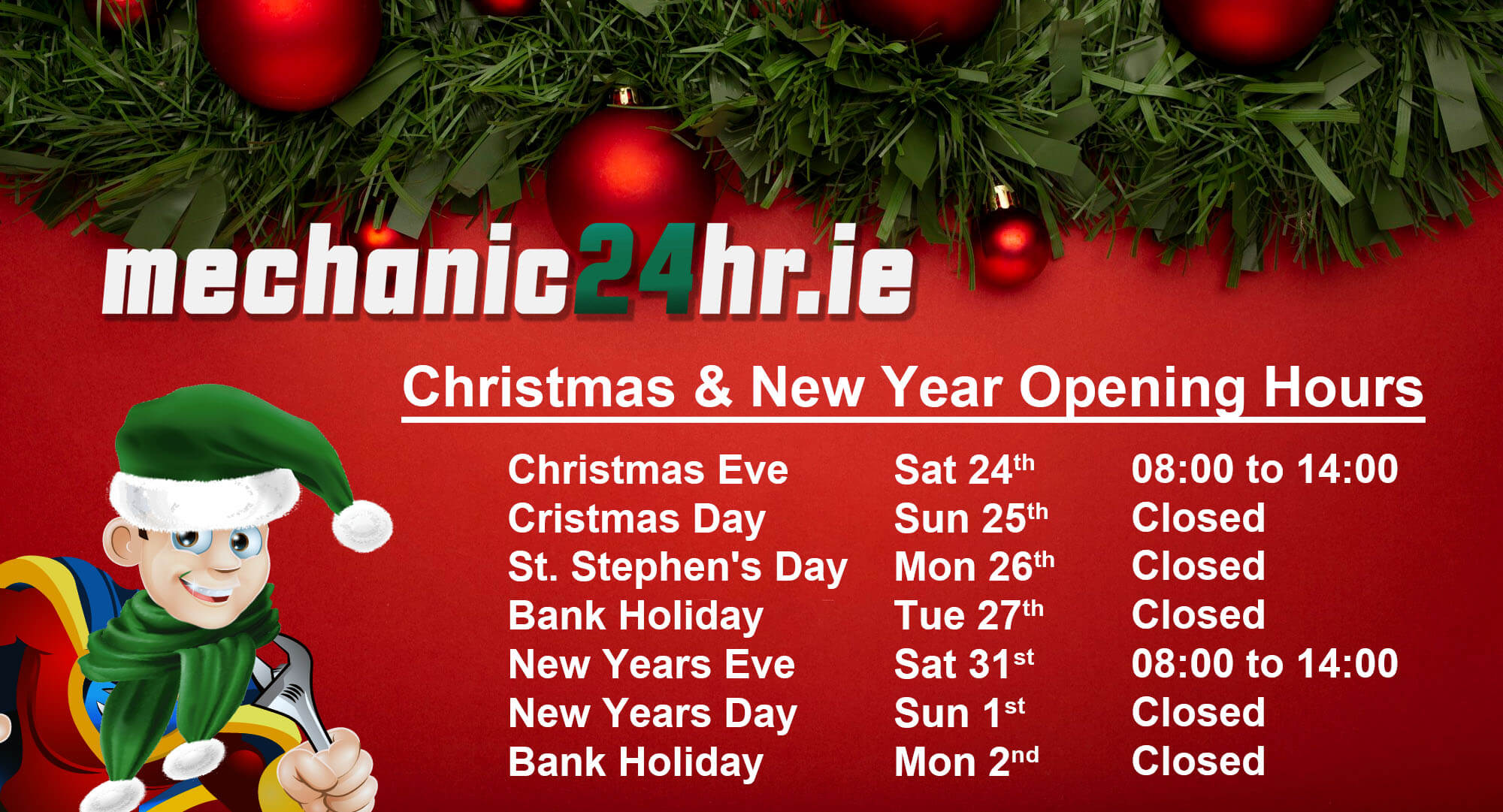 opening hours Christmas & new year