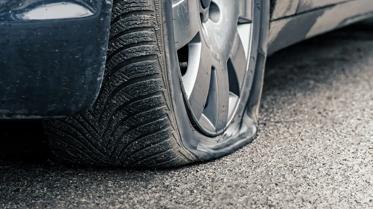 Flat or damaged tyres on a car
